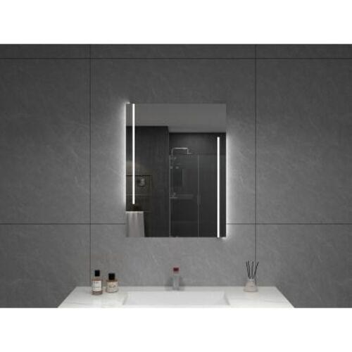 Silver Rectangular Mirror 60x80 cm with Touch LED Light, Silver Color | Silver