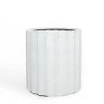 Fiberglass Planter, Cylinder Shape, Width 42cm, Height 47cm, White Color