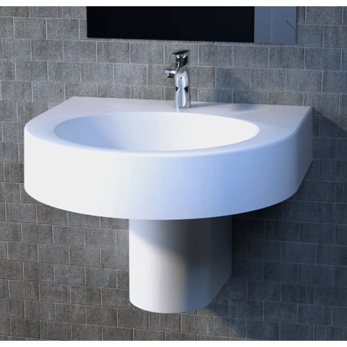 Hanging Single Basin Washbasin Half Base Length 46.5 cm, White Color | Saudi Ceramics