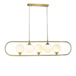Long Chandelier with 5 Circular Bulbs, Size 90 ×20 cm , Gold color