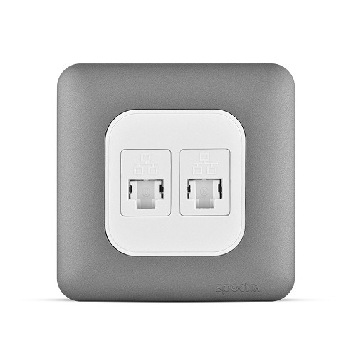 Computer Socket with Shutter 2 Gang 7x7cm Dark Silver | Spectra