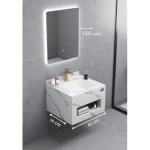 Artificial Marble Washbasin with LED Mirror, White Color Size 60 cm, Depth 50 cm 