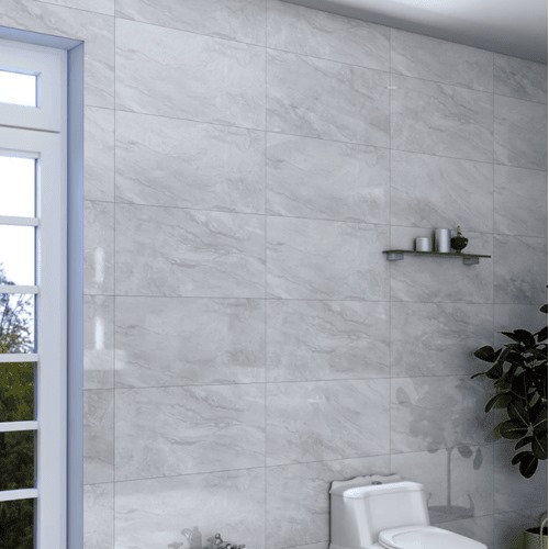 Ceramic Rectangular Marble Wall Tiles 30x60 cm, Glossy Surface, 9 mm Thickness, Light Grey | Saudi Ceramics