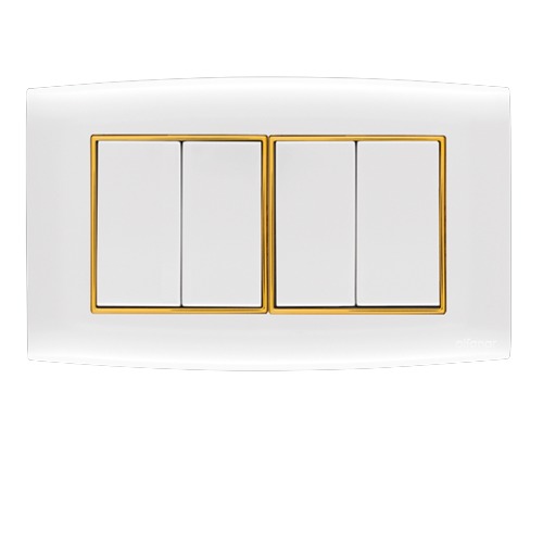 Electrical Light Switch 4 Gang 10 Amp 14×7 cm White with Gold Ring | Al Fanar