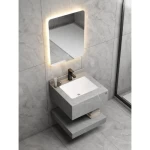 Single Basin Artificial Marble Bathroom 60 cm, Laser Basin with LED Mirror, Leaden With White Veins