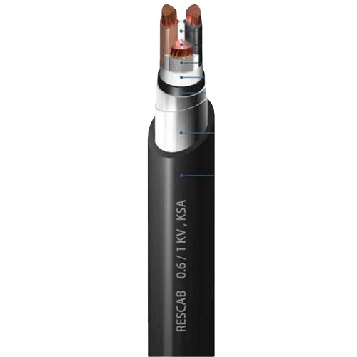 كيبل كهرباء نحاس مجدول 3 فاز 70 مم 0.6/1 ك.ف، مسلح STA، معزول ومغلف PVC، طول 500 متر | RESCAB