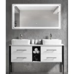 Ceramic Marble Top Decorative Washbasin , Size 140 cm, White Color With Wooden Cabinet