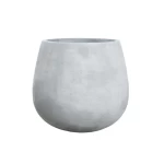 وعاء زراعة دائري، أسمنتي خرساني، رمادي فاتح، عرض 60 سم، ارتفاع 55 سم.