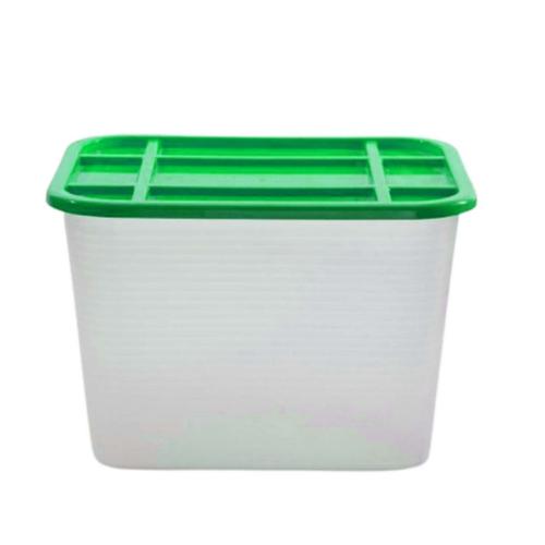 HDPE Plastic Grid Box with Lid 44×32×52 cm, 35L, White/Green | AL-FURIDI FACTORY FOR PLASTIC INDUSTRIES