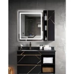 Bathroom Cabin with Sink and Mirror, Size 80 cm, Black Color with Gold Decoration