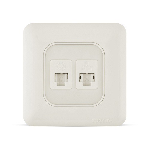 Computer Socket with Shutter 2 Gang 7x7cm White Color | Spectra