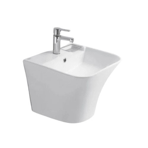 Square Ceramic Wall Mounted Single Basin Washbasin 49x44x38 cm, White | Al Muhaidib Sanitary and Ceramic
