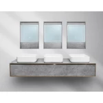 3 Porcelain Basins Bathroom Wooden Washbasin, Size 214×49 cm, with LED Mirror, Plywood Model