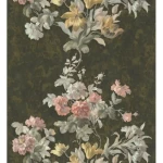 Floral wallpaper, length 10 m, width 0.70 m, dark green color, model 13017
