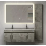 Double Basin Wooden WashBasin, Size 120 cm, With LED Mirror, Dark Grey Color