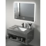 Modern Artificial Marble Wash Basin, Size 80×50 cm, With LED Mirrors and Shelf, Dark Gray Color