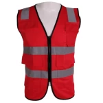   Professional heavy duty safety vest, with pockets and zipper, color  Red, weight 1 kg, size xxxl