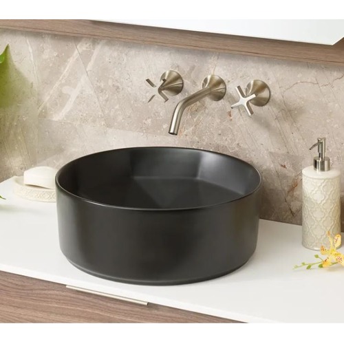 Round Porcelain Countertop Wash Basin 40.5x40.5x14.5 cm, Matte Black | Abyat Company
