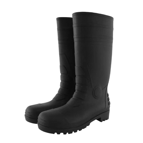 Rubber Rain Boot with Toe Rubber Long Size 43, Weight 500 g, Black, Oil Resistant PVC, Height 15 inches | Tops fireman