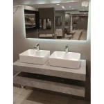 مغسلة رخام صناعي حوضين مع مرايا ليد مقاس 120 سم، لون رمادي 