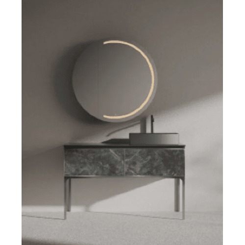 Ceramic Marble Top Washbasin with Wooden Cabinet, 120 cm, Marbled Gray | Al Muhaidib Sanitary and Ceramic