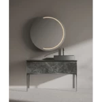 Ceramic Marble Top Washbasin basin With Wooden Cabinet, Size 120 cm, Marbled gray Color,