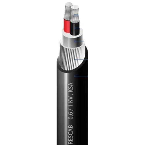 كابل المنيوم مجدول خطين 16mm، 0.6/1kV، مسلح SWA، عزل XLPE، غلاف PVC، 1000 m | رسكاب