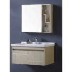 Decorative Washbasin With Wooden Cabinet And Pharmacy With Mirror Size 80 cm, Light Woody