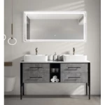 Ceramic Marble Top Decorative Washbasin With Wooden Cabinet, Size 140 cm, White Color