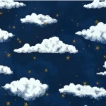 ورق جدران فرنسي، لون ابيض مع ازرق داكن تصميم اطفال، مقاس 10 م×0.53 م، موديل ايسل كيدز