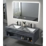 Double Basin Artificial Marble Wash Basin, Size 120×50 cm with LED Mirror, Dark grey Color