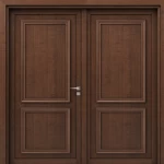 باب خشبي مزدوج للمداخل البريميوم، مقاس 220×235 سم، لون بني غامق، متانة 6 سم، موديل EX02