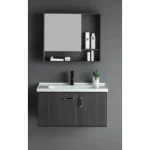 Wash basin With Wooden Cabinet And Pharmacy With Mirror Size 80 cm, Dark Grey