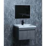 Ceramic Marble Top Single basin washbasin with Wooden Cabinet, Size 80 cm, Gray Color 