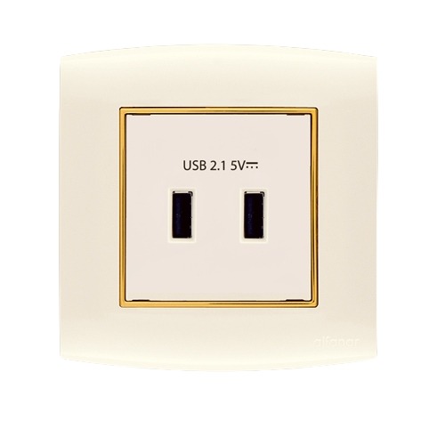USB Charger Socket 2g 2.1 Amp Omnia 7x7 cm Beige with Gold Ring | Al Fanar