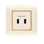 فيش شاحن USB مزدوج 2.1 أمبير الفنار موديل أمنية المقاس  7x7 اللون بيج بحلقة ذهبى