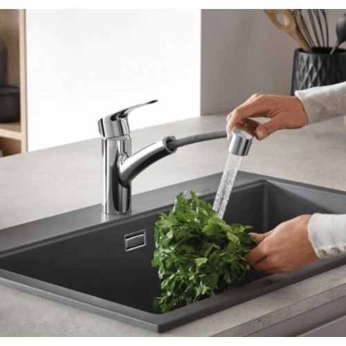Grohe Pull Out Kitchen Mixer, Shiny Chrome Color | Prime Alarabia