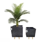 Fiberglass Plant Pot, Square Shape, Dark Gray, Dimensions 28×28×20 cm