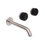 Three Hole concealed Wall Washbasin Tap, Weight 4.5 kg, Matte Nickel/Black Marquina Marble