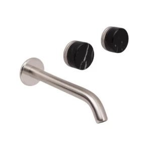 Three Hole Concealed Wall Washbasin Tap 4.5 kg Matte Nickel/Black Marquina Marble | Hatch Company