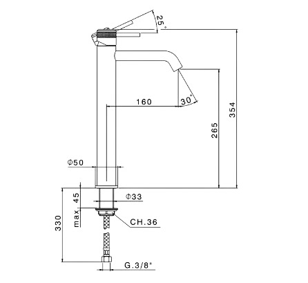 Washbasin Mixer Height 35.4 cm, Depth 16 cm, Long Shiny Chrome | Hatch Company