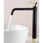 Long Concealed Washbasin Mixer, Brand Pluto, Gold in Black Color