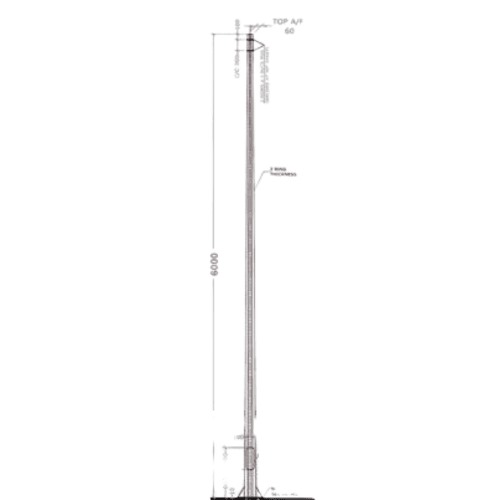 Aluminum Lighting Pole 6 m Height, 900 mm Base, 3 mm Thickness | 