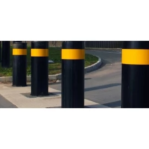 Vertical Steel Crash Bollard 5 inch Diameter, 1 Meter Height, Black\Yellow | Matkel Store
