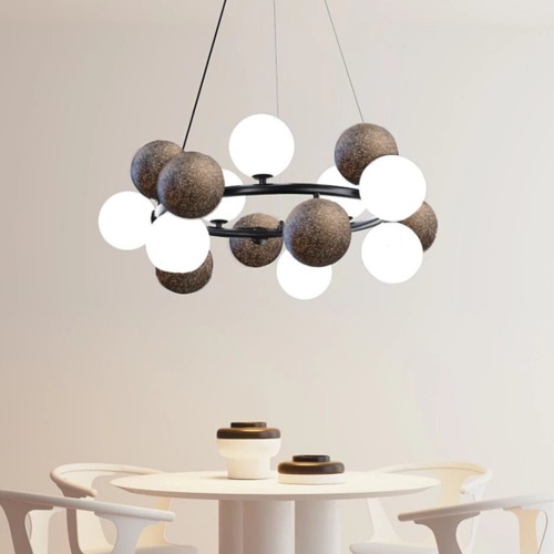 White and Grey Fiber Chandelier Height 25 cm Diameter 70 cm, Model 910076 | Matkel Store