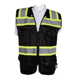 Safety vest with fluorescent strip with pockets, black color, weight 1 kg ,size xxxxl