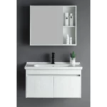 Hand Washbasin With Wooden Cabinet And Pharmacy With Mirror Size 80 cm, Wooden White Color 