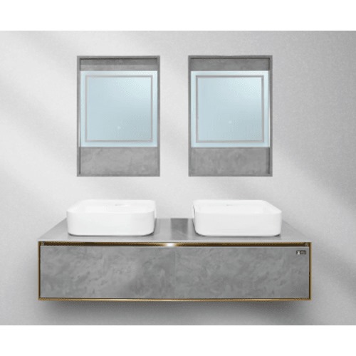Two Basins Decorative Wooden Washbasin 150×49 cm with LED Mirror, Plywood | Zinco Trading Company