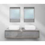 Two Basins Decorative Wooden Washbasin, Size 150×49 cm, with LED Mirror, Plywood Model
