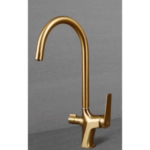 خلاط حوض مطبخ ابعاد 14×23×43 سم، لون ذهبي مطفي 